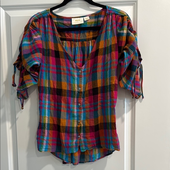Maeve by Anthropologie Plaid Women's Top sz xs - Picture 1 of 5